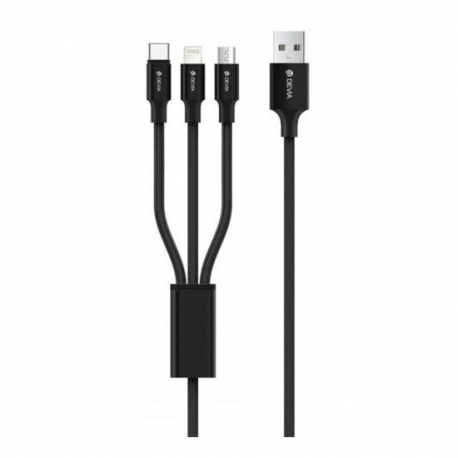 Devia Pheez series 3 in 1 cable lightning micro usb type c Black